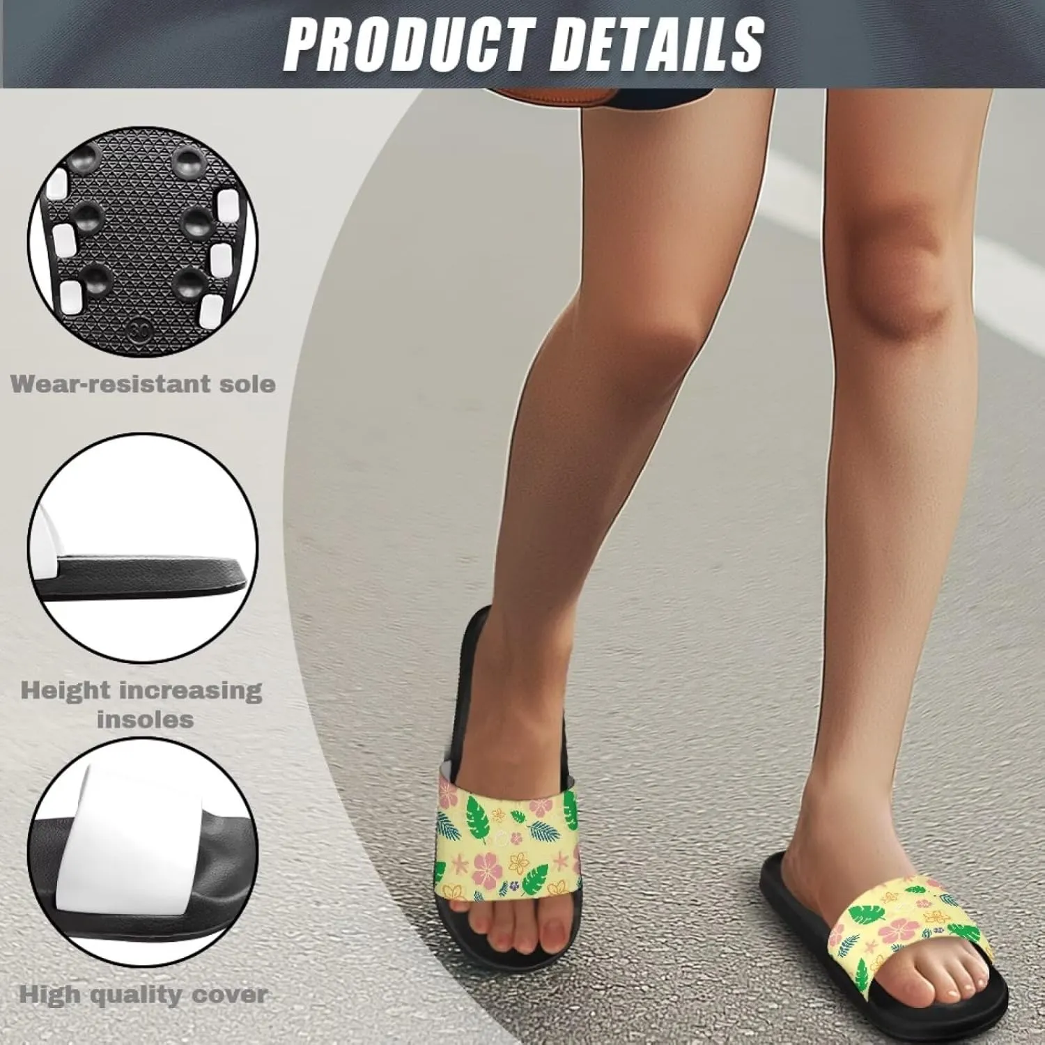 JoyLamoria Women Plants Print Slides House Sandals Thick Sole Pillow Slippers Non-Slip Shower Beach Pool Indoor Outdoor Summer