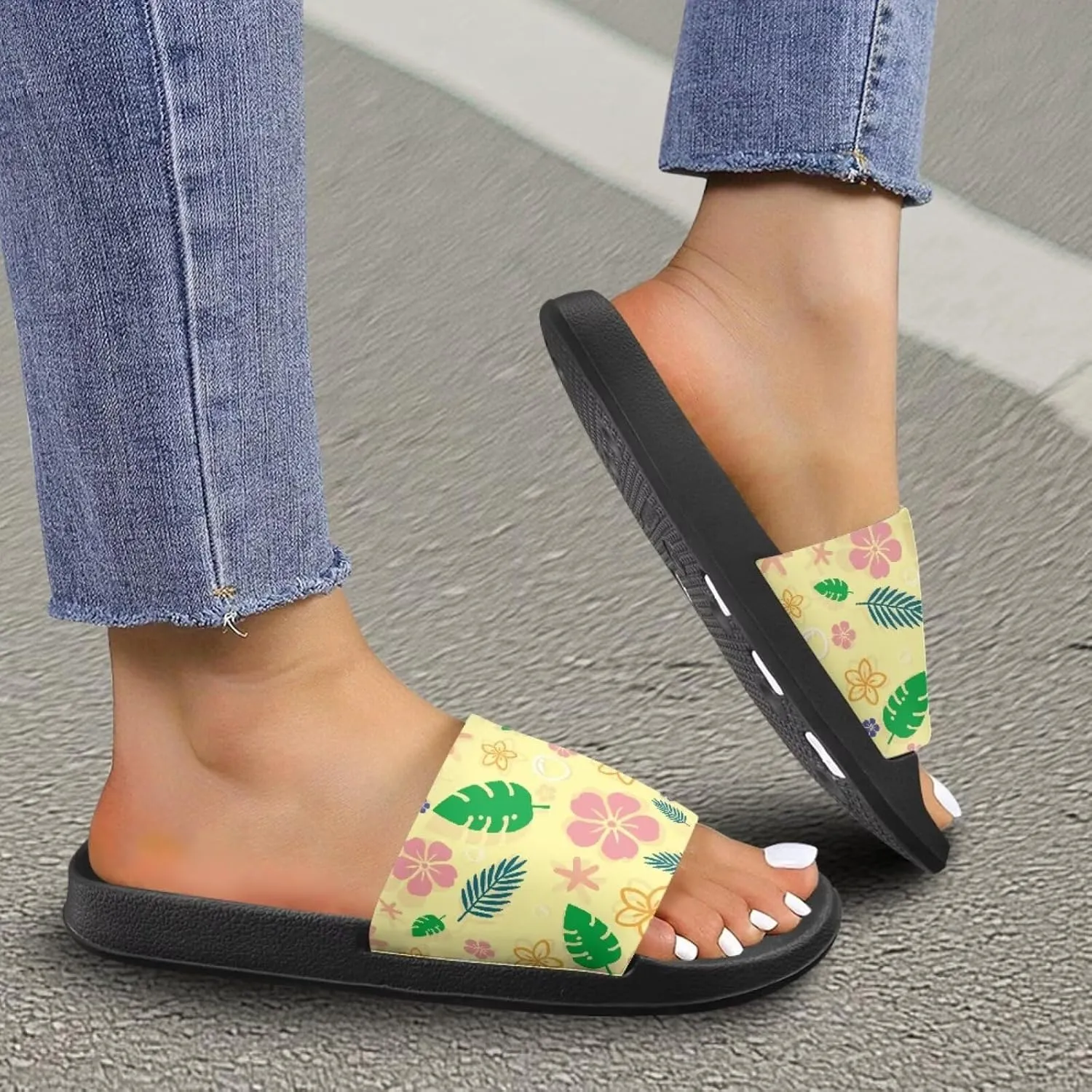 JoyLamoria Women Plants Print Slides House Sandals Thick Sole Pillow Slippers Non-Slip Shower Beach Pool Indoor Outdoor Summer