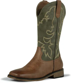 J's.o.l.e Square Toe Cowboy Cowgirl Boots for Women Mid Calf Ladies Fashion Embroidered Western Boots