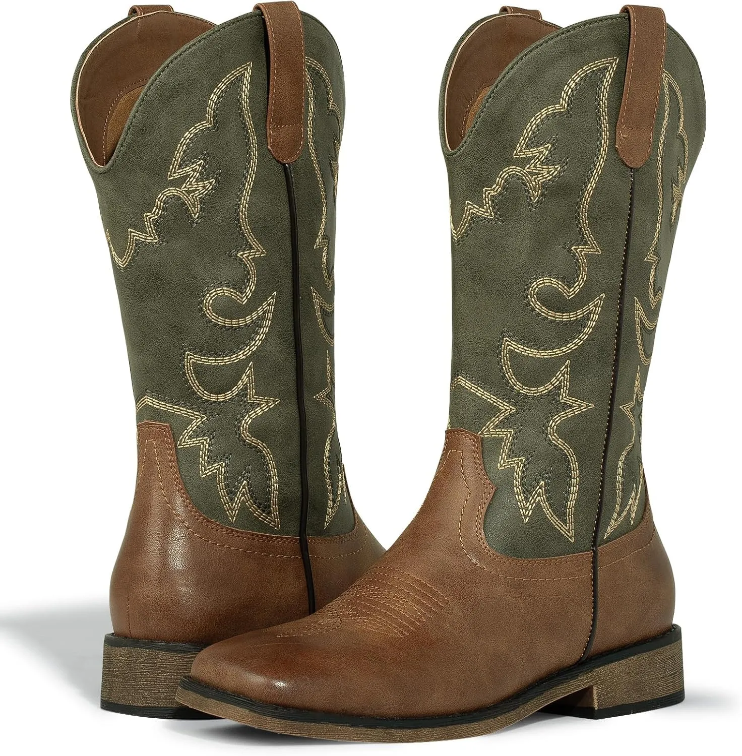 J's.o.l.e Square Toe Cowboy Cowgirl Boots for Women Mid Calf Ladies Fashion Embroidered Western Boots