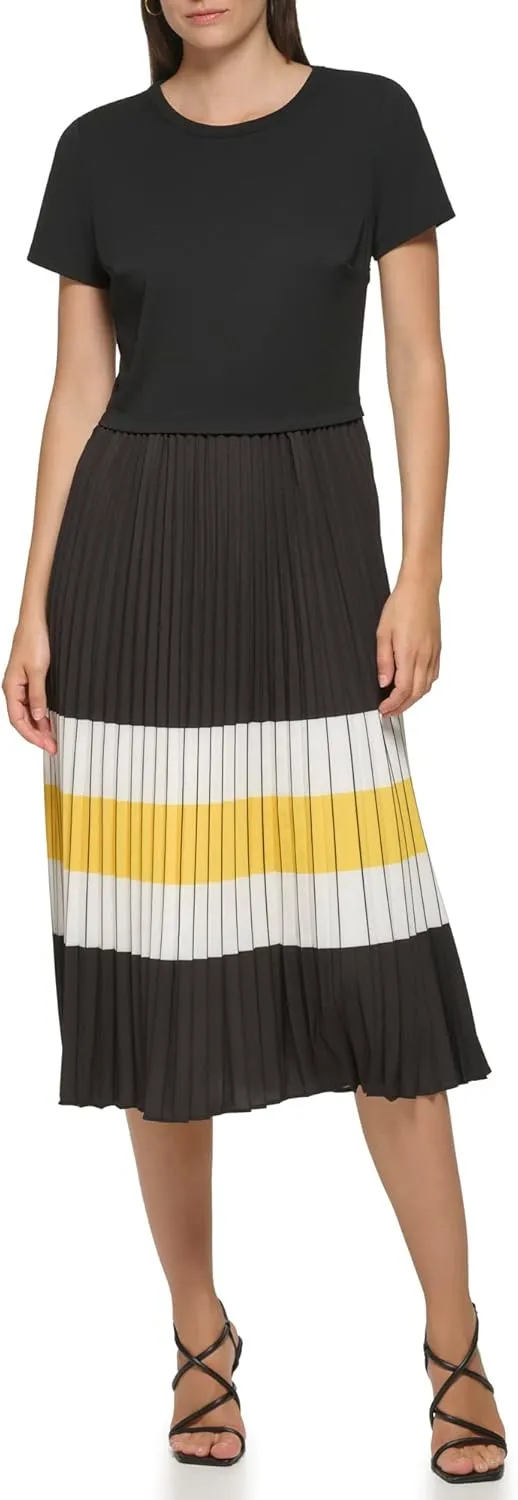 Karl Lagerfeld Paris Women's Pleated Printed Midi Dress