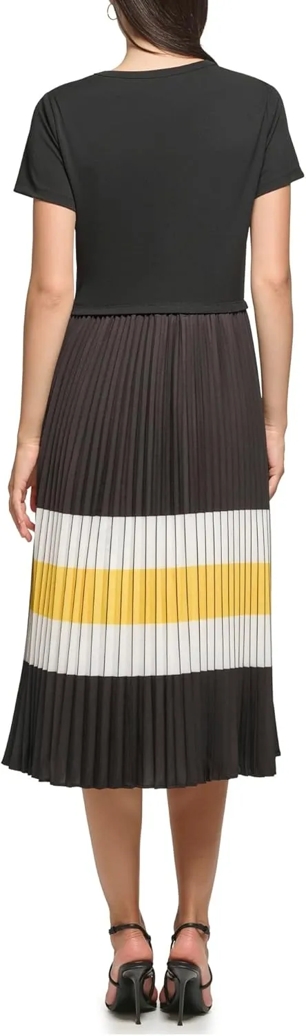 Karl Lagerfeld Paris Women's Pleated Printed Midi Dress