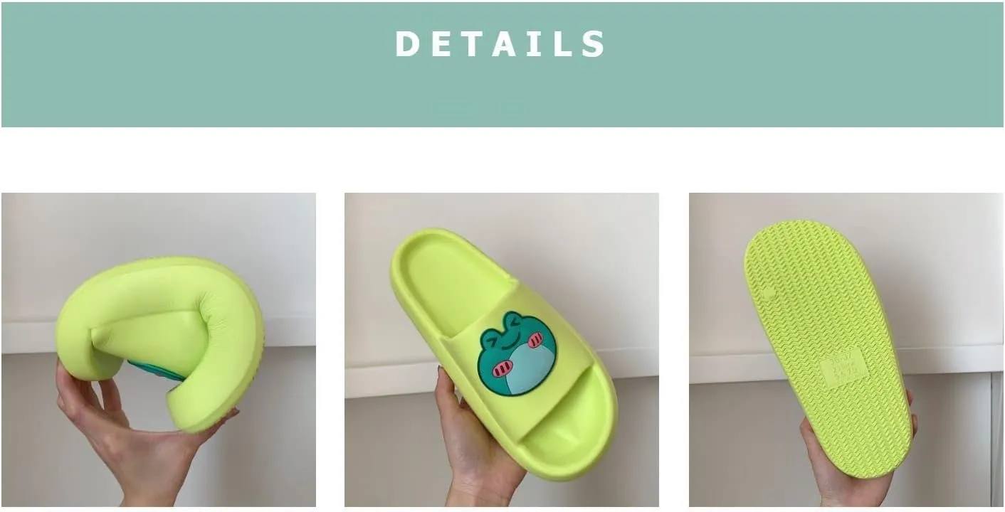 Kawaii Frog House Slippers for Women Teen Girls Cute Summer Slides Sandals Shower Slippers for Indoor Home Bedroom Outdoor Beach Pool Spa Soft EVA Comfortable Non-Slip (8-8.5, Green)