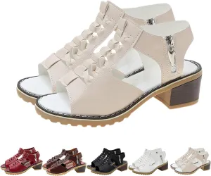 Keilani Women's Comfy Orthotic Sandals, Libiyi Sandals Women, Peep Toe Cutout Zipper Chunky Heeled