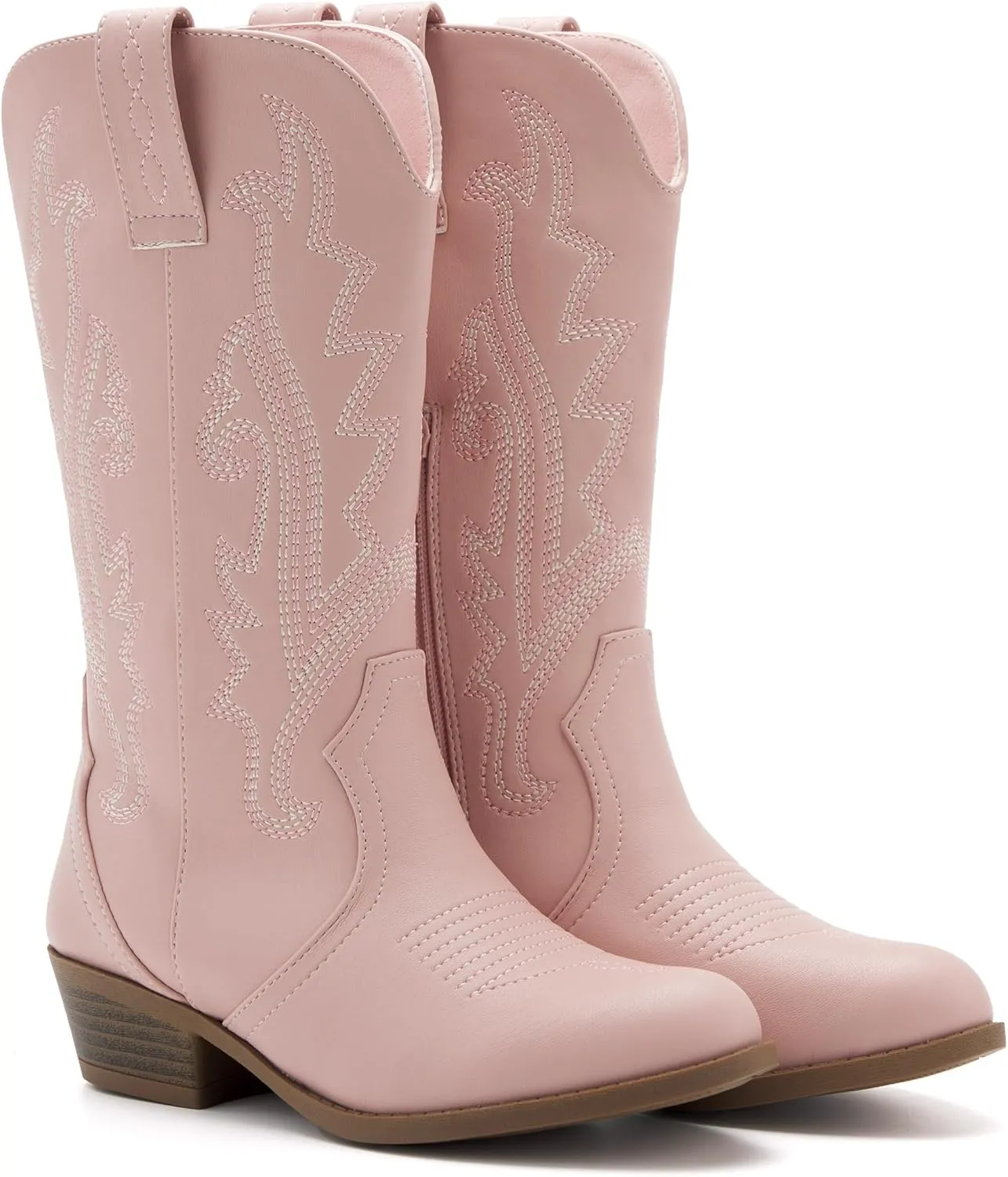 Kids Western Boots Embroidered Cowgirl Cowboy Boots Boys Girls Mid Calf Round Toe Riding Shoes Little Kid/Big Kid