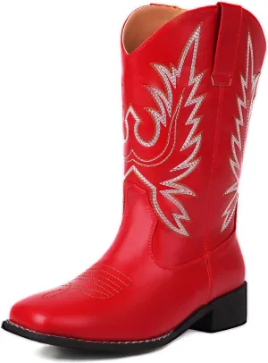 Kluolandi Mid Calf Cowgirl Boots for Women Low Heel Comfortable Square Toe Embroidered Western Cowboy Boots