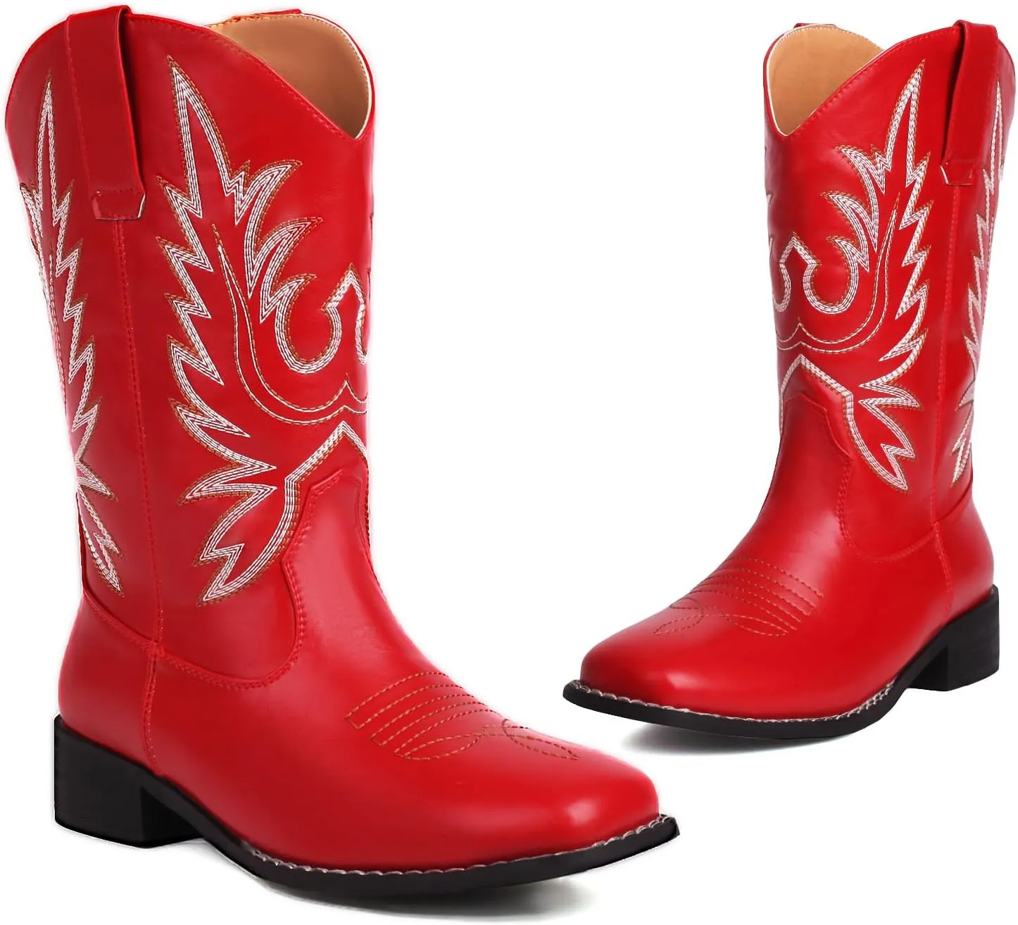 Kluolandi Mid Calf Cowgirl Boots for Women Low Heel Comfortable Square Toe Embroidered Western Cowboy Boots