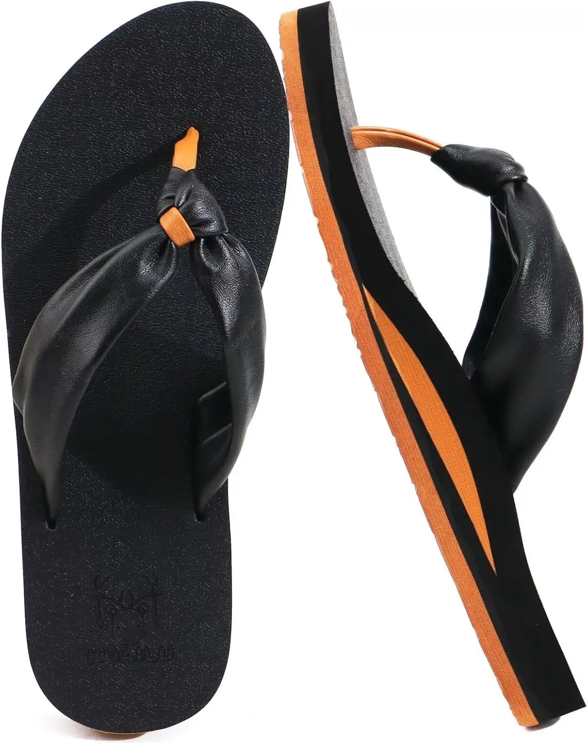KuaiLu Womens Flip Flops With Arch Support Comfortable Yoga Mat Cushion Thong Leather Sandals for Ladies Fashion Slip On Summer Beach Walking Slides Indoor Outdoor Travel Orthotic Slippers