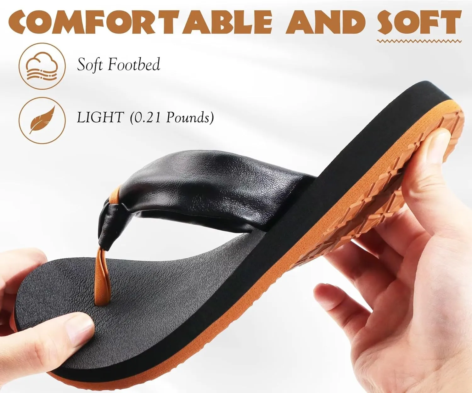 KuaiLu Womens Flip Flops With Arch Support Comfortable Yoga Mat Cushion Thong Leather Sandals for Ladies Fashion Slip On Summer Beach Walking Slides Indoor Outdoor Travel Orthotic Slippers