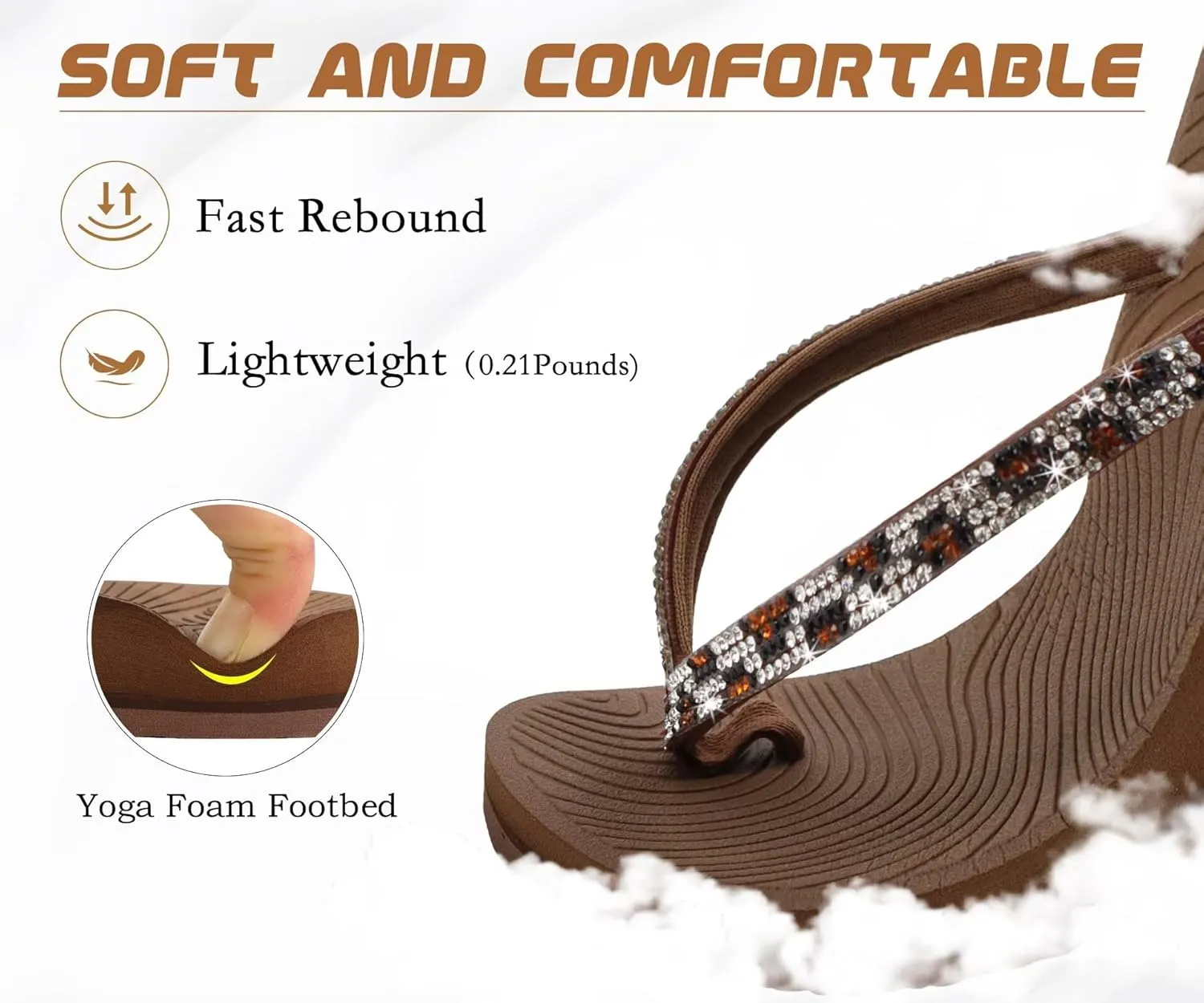 KuaiLu Women's Rhinestone Flip Flops with Comfort Arch Support Yoga Mat Cushion Sandals Fashion Summer Beach Travel Orthotic Walking Thong Sandles Slip on Plantar Fasciitis Indoor Outdoor Shoes