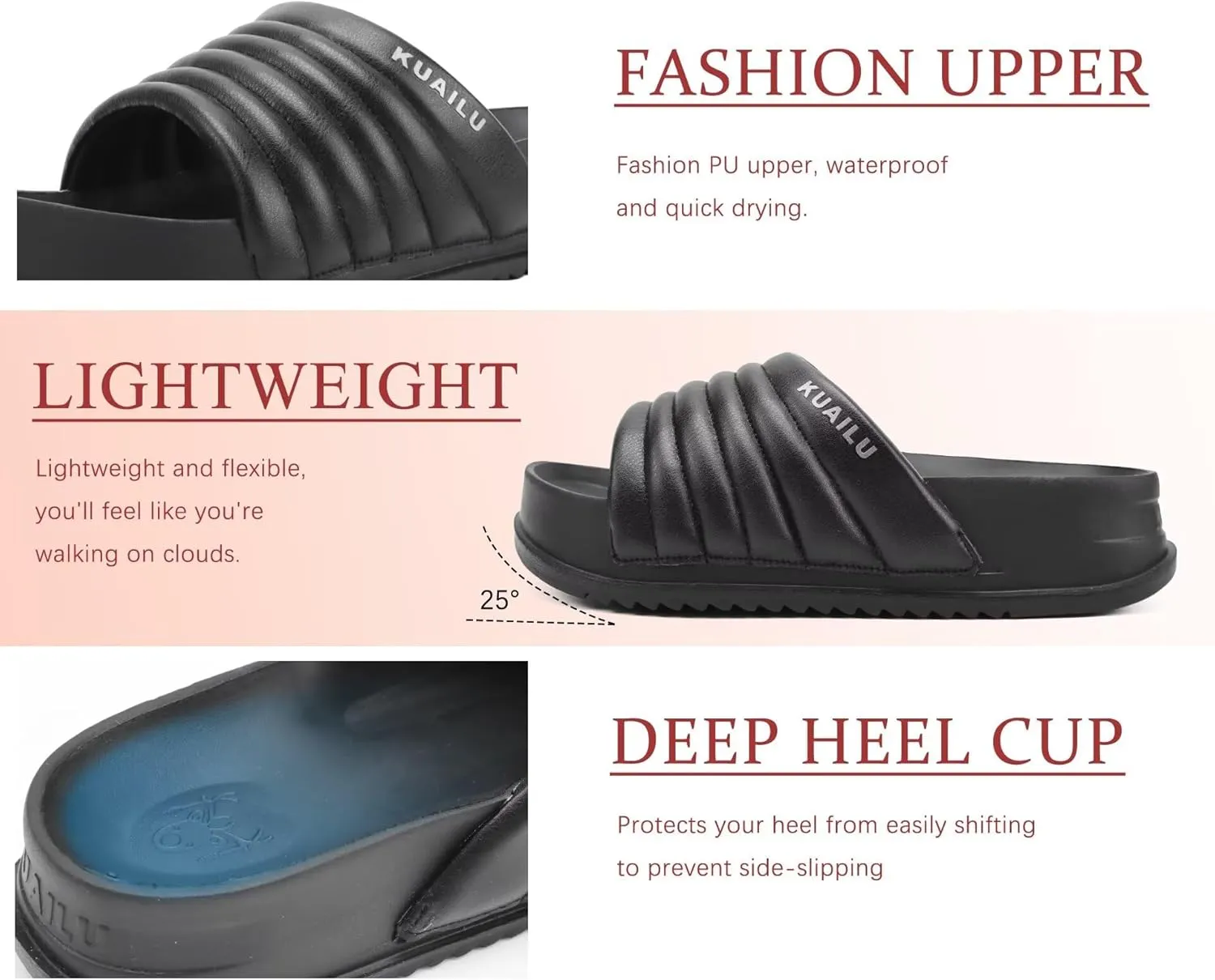 KuaiLu Womens Sandals with Arch Support Orthopedic Comfortable Lightweight Cushion Recovery Slides Summer Fashion Leather Casual Womans Plantar Fasciitis Sandals for Indoor&Outdoor (US Size 6-12)