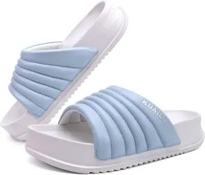 KuaiLu Womens Sandals with Arch Support Orthopedic Comfortable Lightweight Cushion Recovery Slides Summer Fashion Leather Casual Womans Plantar Fasciitis Sandals for Indoor&Outdoor (US Size 6-12)