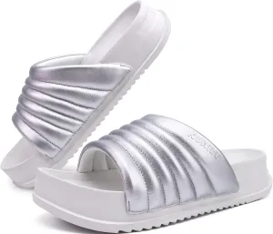 KuaiLu Womens Sandals with Arch Support Orthopedic Comfortable Lightweight Cushion Recovery Slides Summer Fashion Leather Casual Womans Plantar Fasciitis Sandals for Indoor&Outdoor (US Size 6-12)