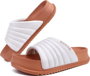 KuaiLu Womens Sandals with Arch Support Orthopedic Comfortable Lightweight Cushion Recovery Slides Summer Fashion Leather Casual Womans Plantar Fasciitis Sandals for Indoor&Outdoor (US Size 6-12)