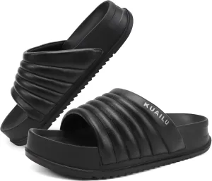 KuaiLu Womens Sandals with Arch Support Orthopedic Comfortable Lightweight Cushion Recovery Slides Summer Fashion Leather Casual Womans Plantar Fasciitis Sandals for Indoor&Outdoor (US Size 6-12)