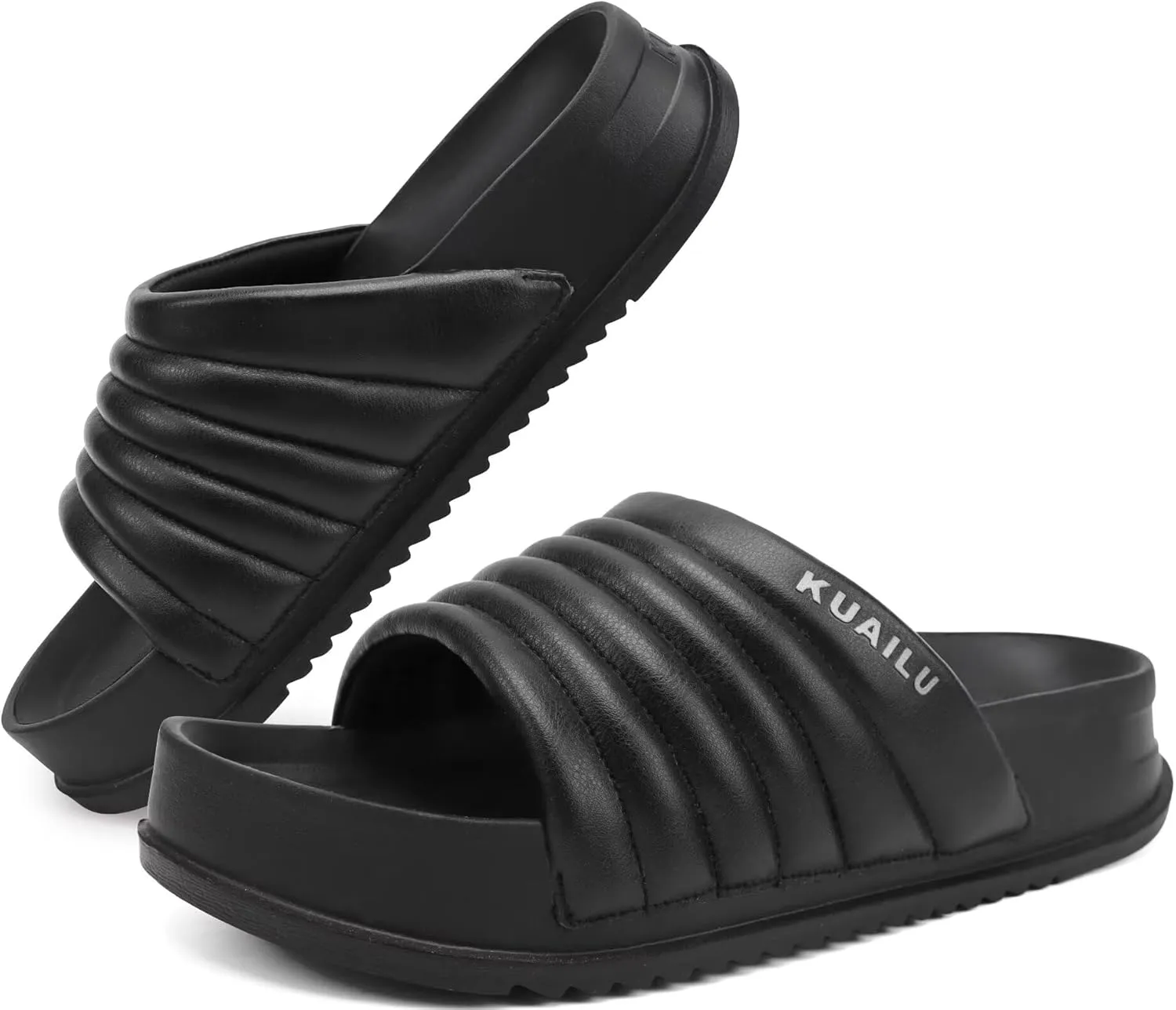 KuaiLu Womens Sandals with Arch Support Orthopedic Comfortable Lightweight Cushion Recovery Slides Summer Fashion Leather Casual Womans Plantar Fasciitis Sandals for Indoor&Outdoor (US Size 6-12)