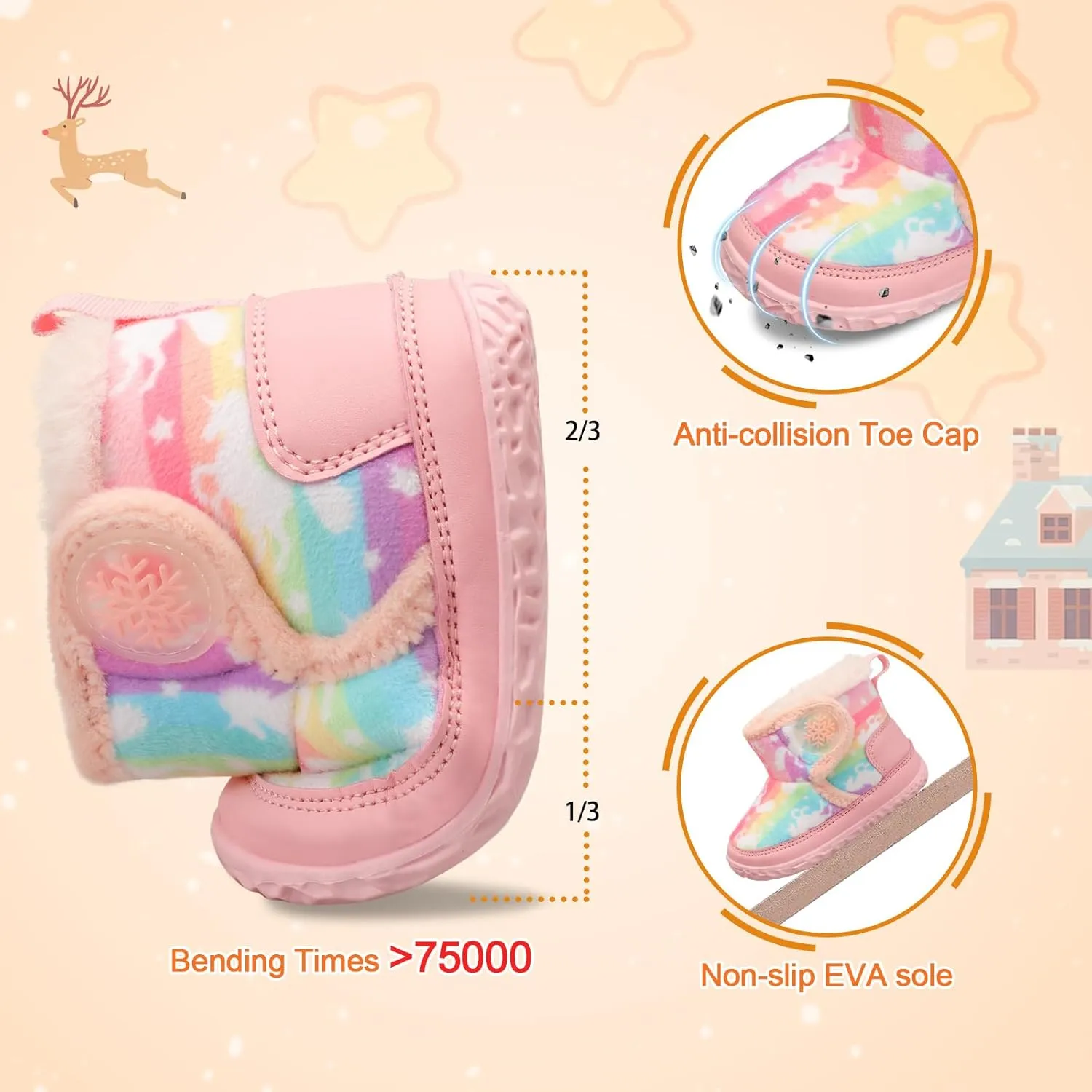 L-RUN Baby Boots for Infant Toddler Boys Girls Ankle Warm Suede Plush Lining House Slippers Little Kids Winter Shoes for Indoor Outdoor Walking