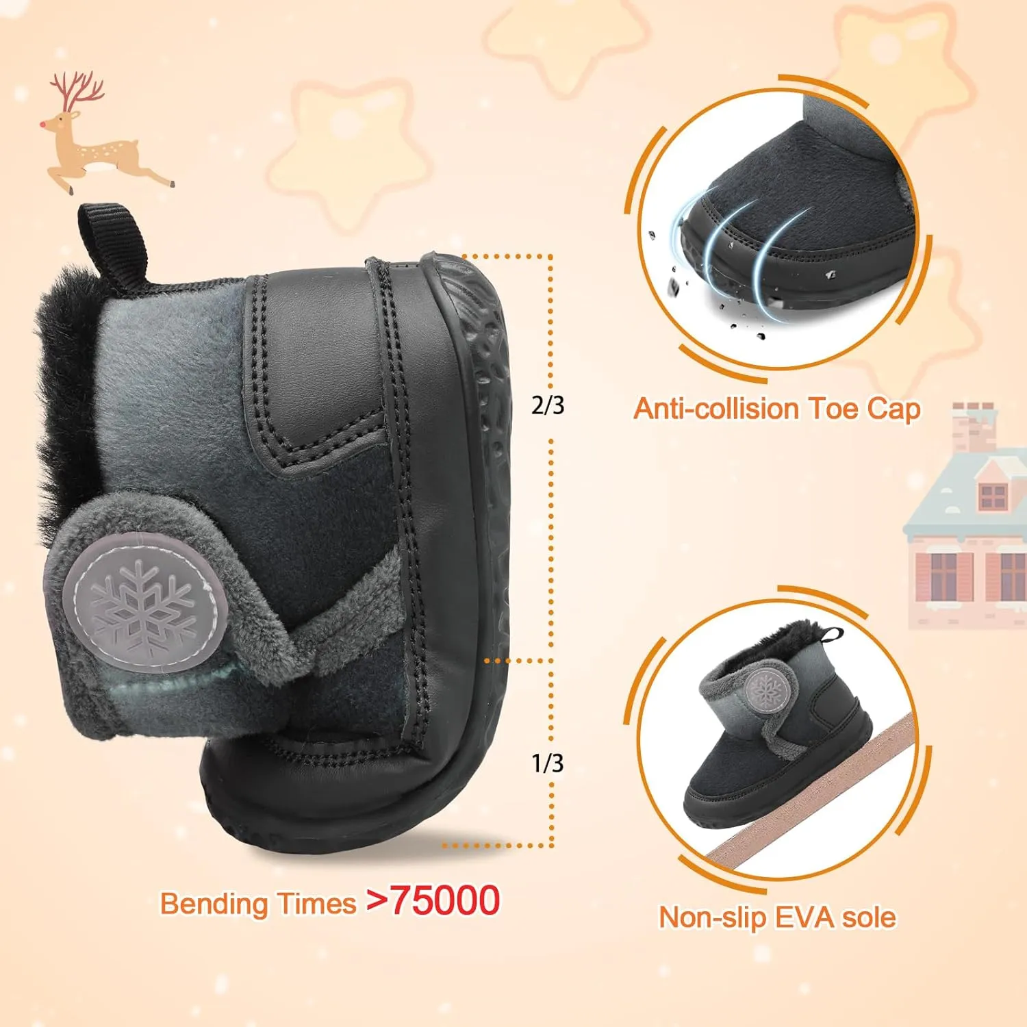 L-RUN Baby Boots for Infant Toddler Boys Girls Ankle Warm Suede Plush Lining House Slippers Little Kids Winter Shoes for Indoor Outdoor Walking