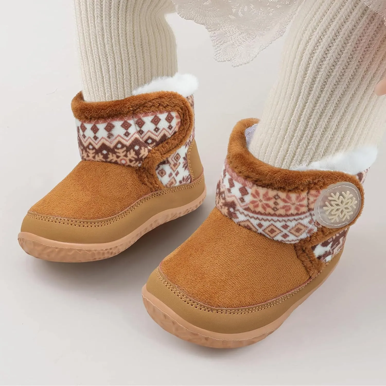 L-RUN Baby Boots for Infant Toddler Boys Girls Ankle Warm Suede Plush Lining House Slippers Little Kids Winter Shoes for Indoor Outdoor Walking