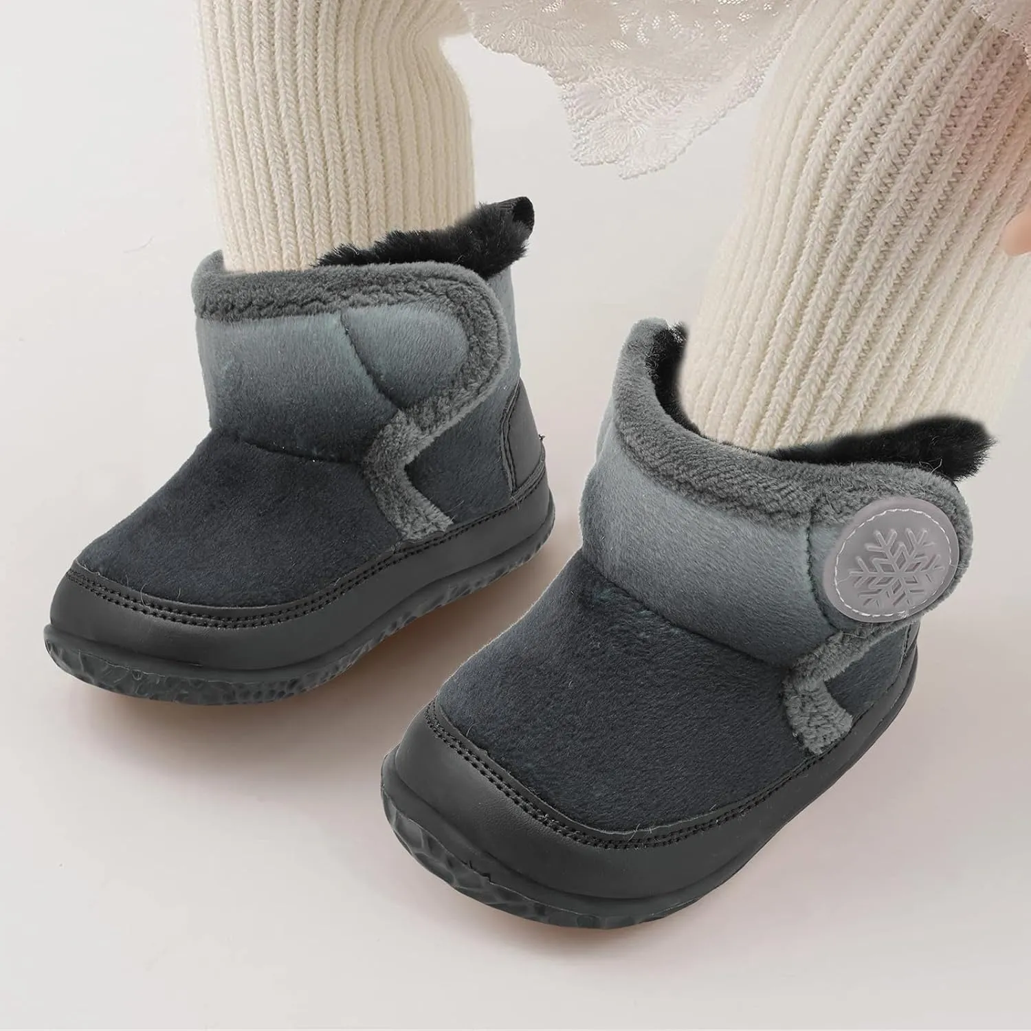 L-RUN Baby Boots for Infant Toddler Boys Girls Ankle Warm Suede Plush Lining House Slippers Little Kids Winter Shoes for Indoor Outdoor Walking