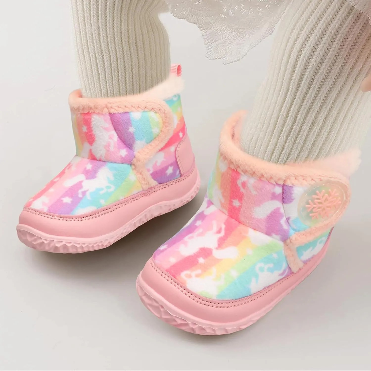 L-RUN Baby Boots for Infant Toddler Boys Girls Ankle Warm Suede Plush Lining House Slippers Little Kids Winter Shoes for Indoor Outdoor Walking