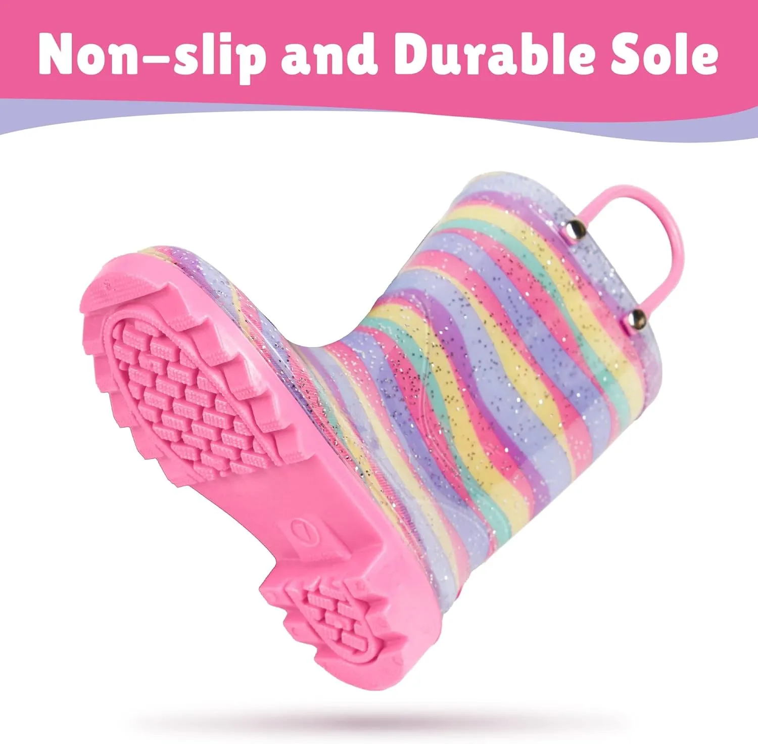 landchief Toddler Rain Boots Kids Waterproof Boots for Boys Girls with Easy-on Handles Outdoor Unisex-Child