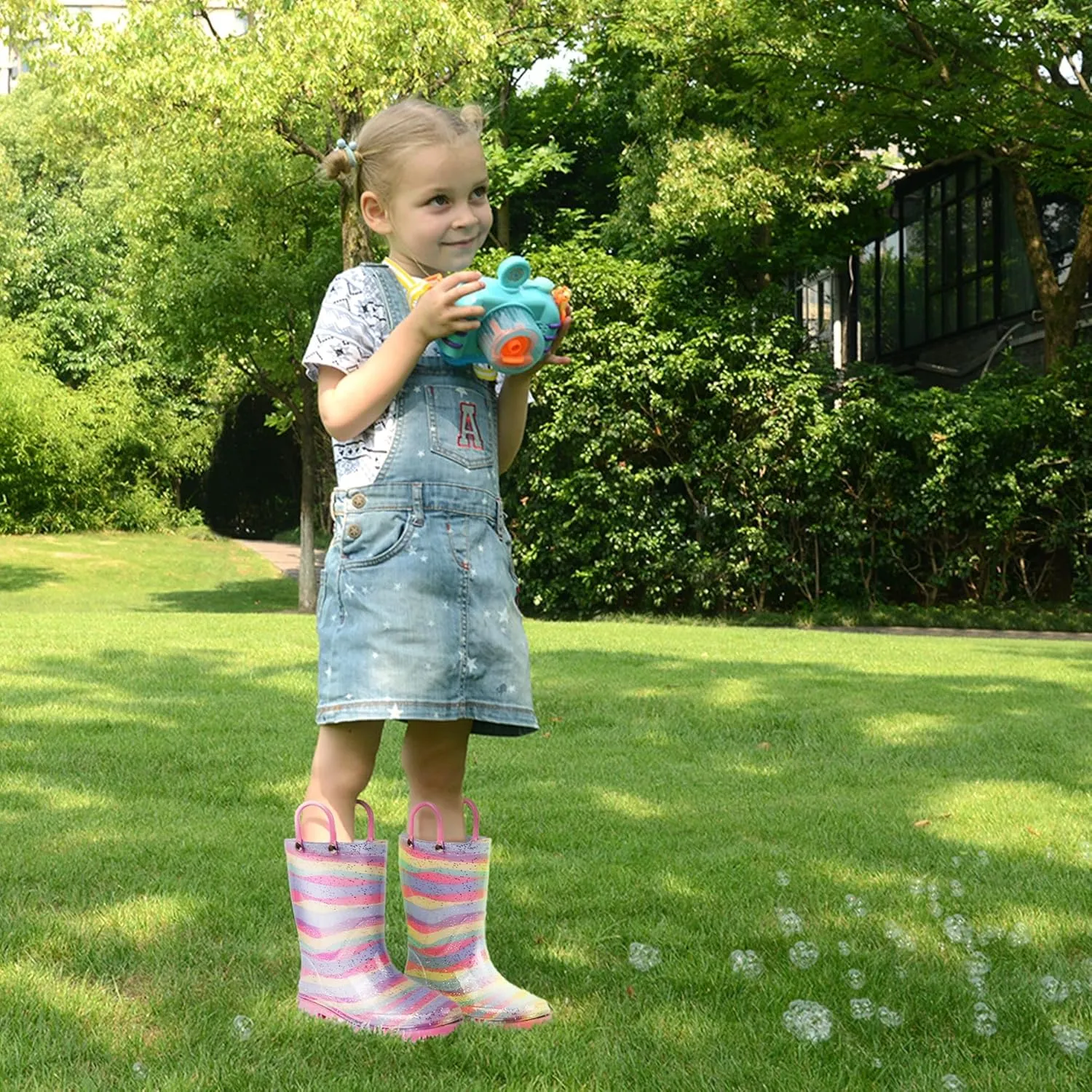 landchief Toddler Rain Boots Kids Waterproof Boots for Boys Girls with Easy-on Handles Outdoor Unisex-Child