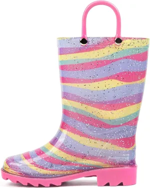 landchief Toddler Rain Boots Kids Waterproof Boots for Boys Girls with Easy-on Handles Outdoor Unisex-Child