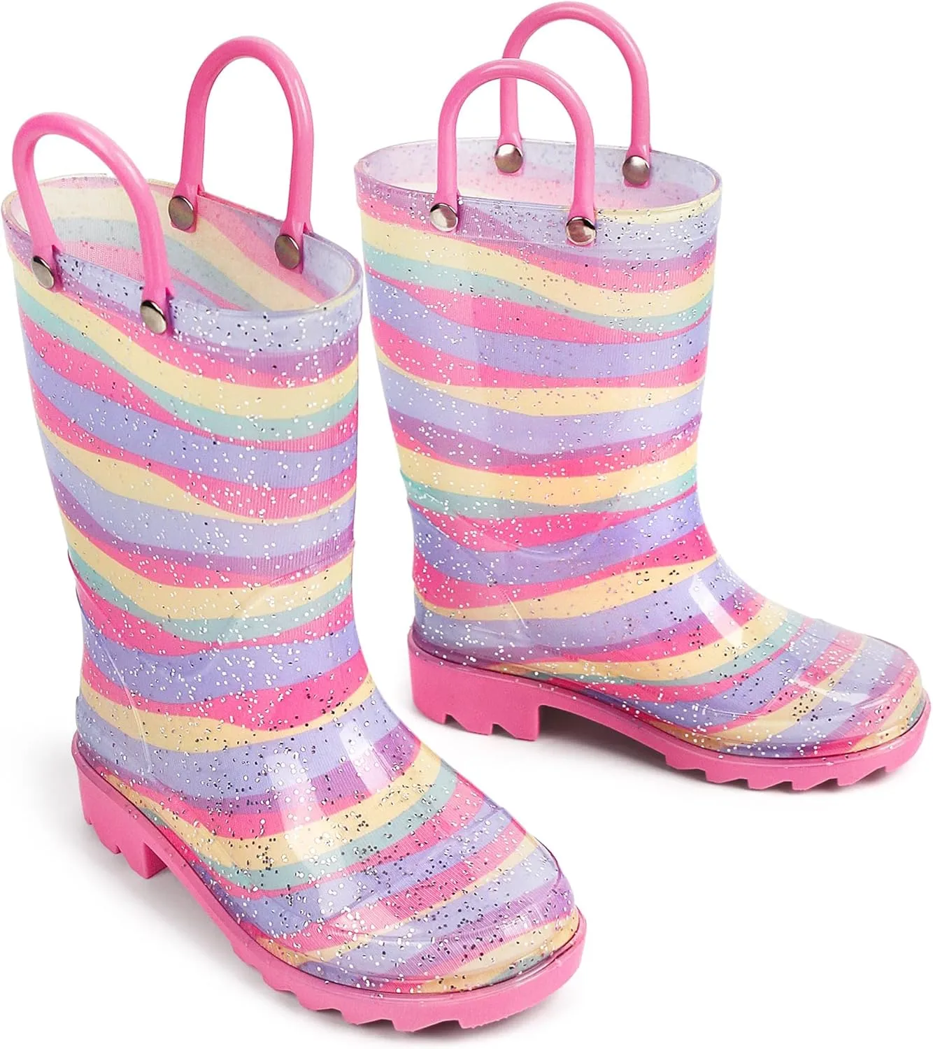 landchief Toddler Rain Boots Kids Waterproof Boots for Boys Girls with Easy-on Handles Outdoor Unisex-Child