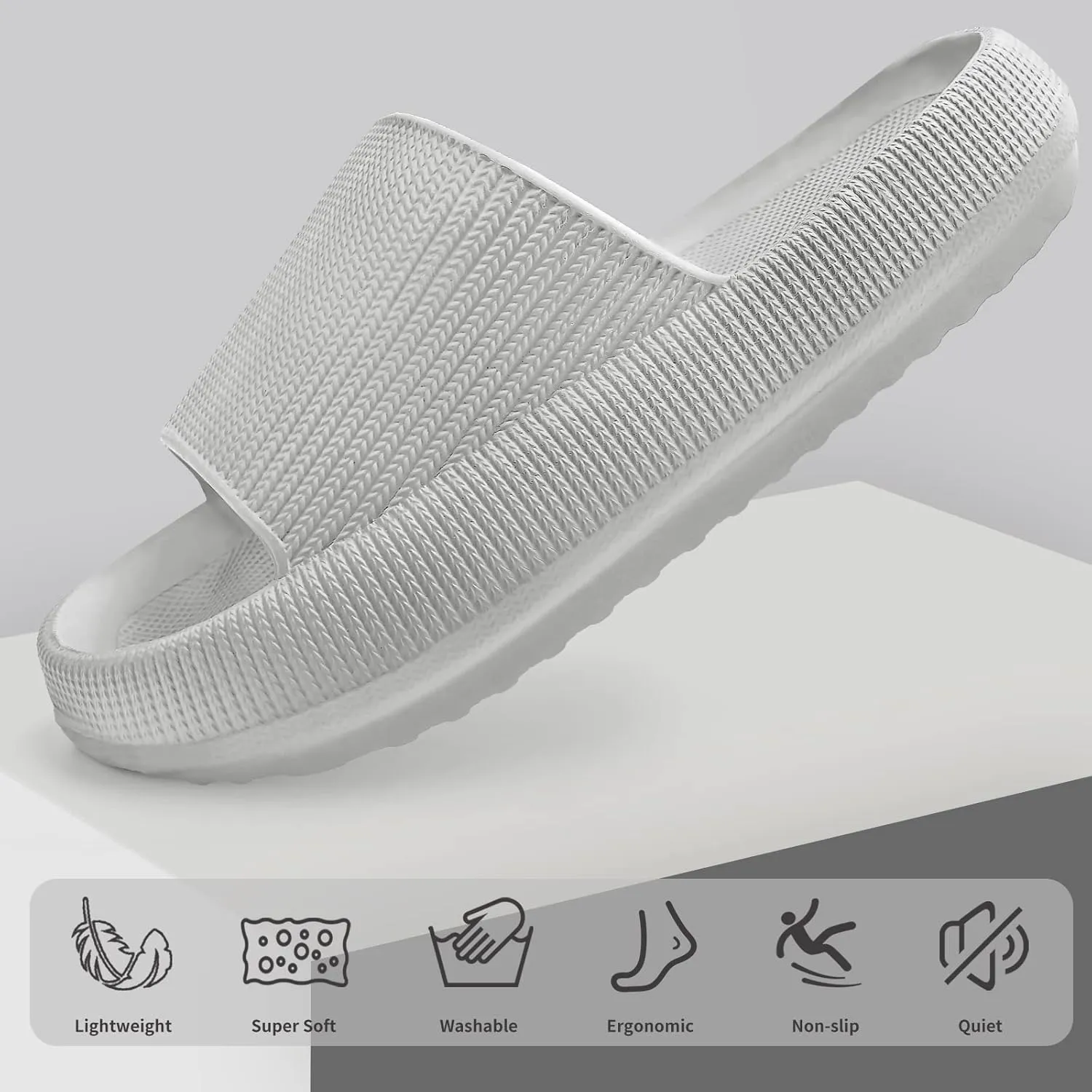 LELEBEAR Cloudies Slides for Women, Super Comfy Soft Foam Slides, Non Slip Shower Bathroom Slides