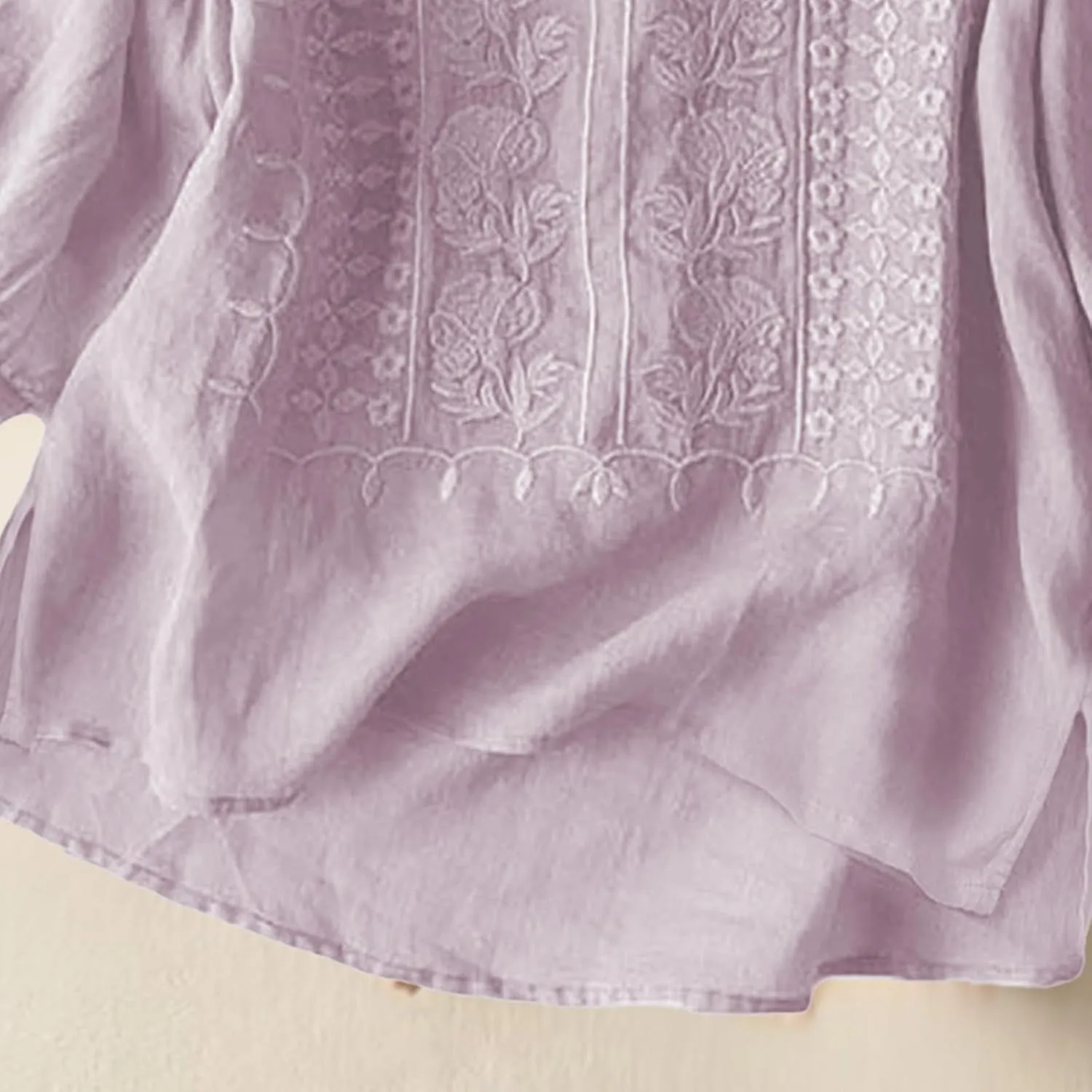 Linen Shirts for Women 2025 Summer Short Sleeve Embroidered Gauze Tops Plus Size Dressy Casual Comfy Work Blouses