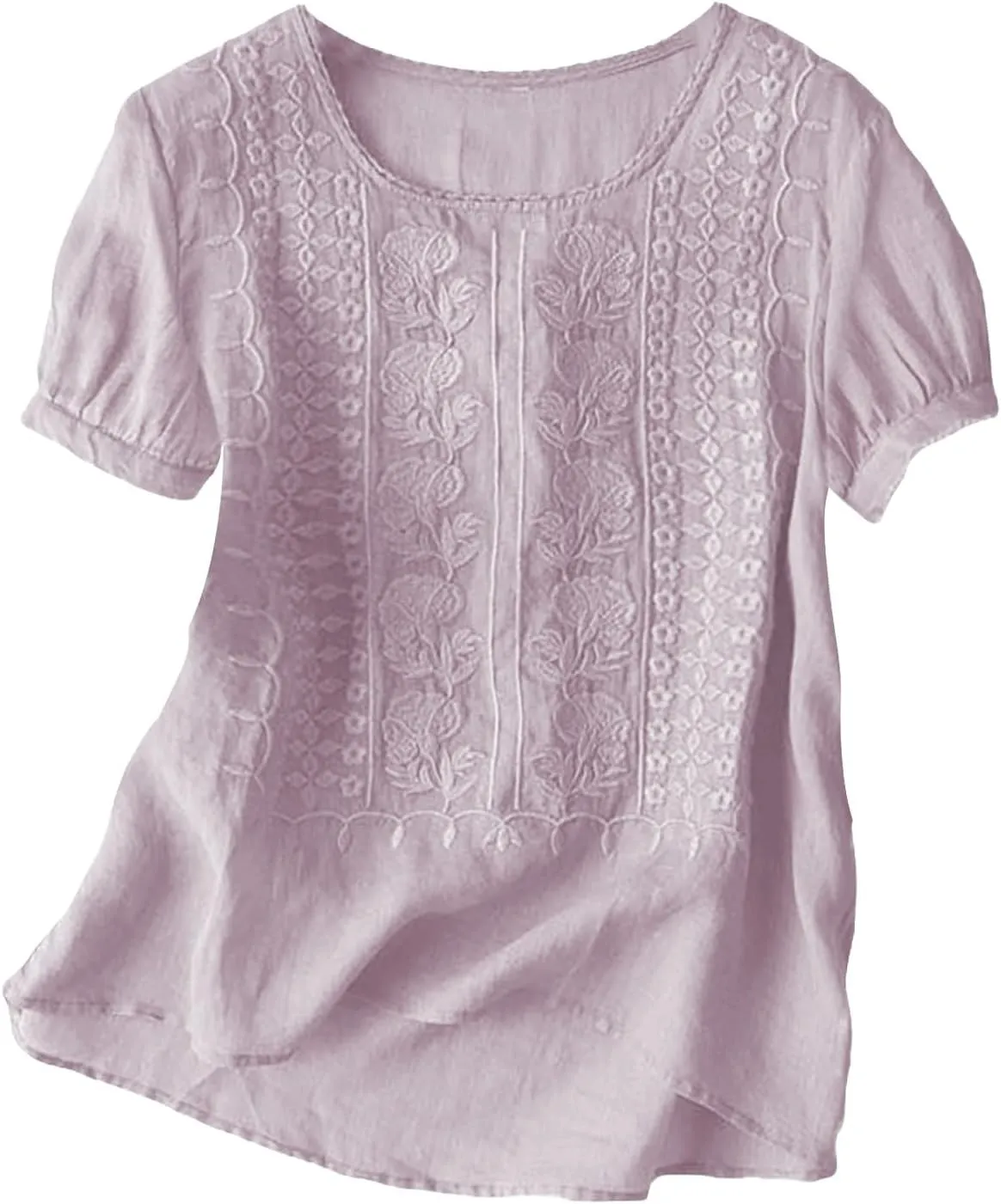 Linen Shirts for Women 2025 Summer Short Sleeve Embroidered Gauze Tops Plus Size Dressy Casual Comfy Work Blouses