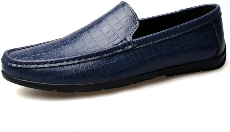 Loafers for Men Round Toe Faux Leather Plaid Print Loafer Shoes Resistant Flexible Lightweight Classic Slip On