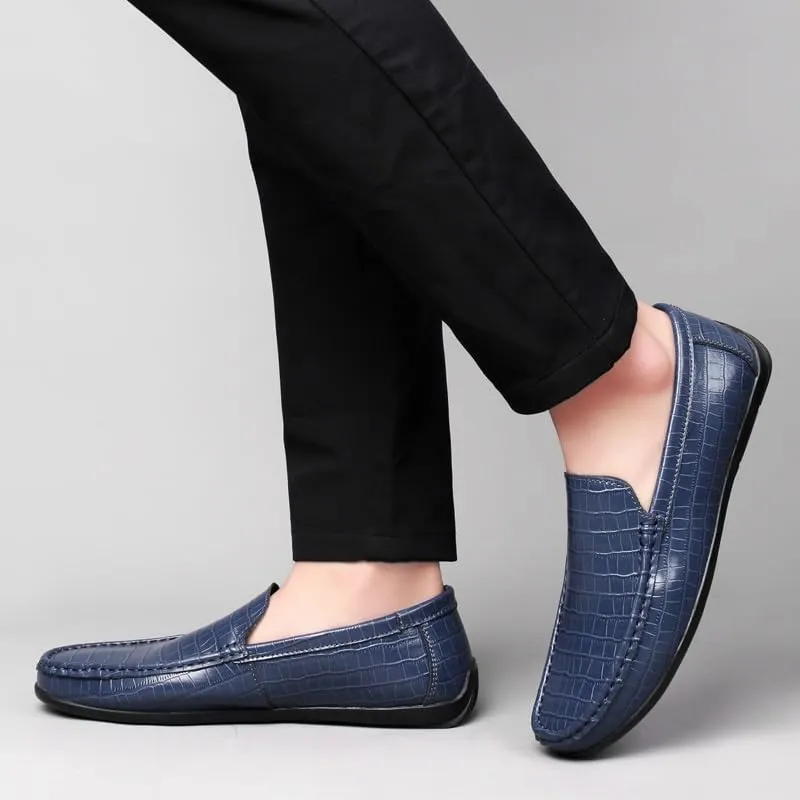 Loafers for Men Round Toe Faux Leather Plaid Print Loafer Shoes Resistant Flexible Lightweight Classic Slip On