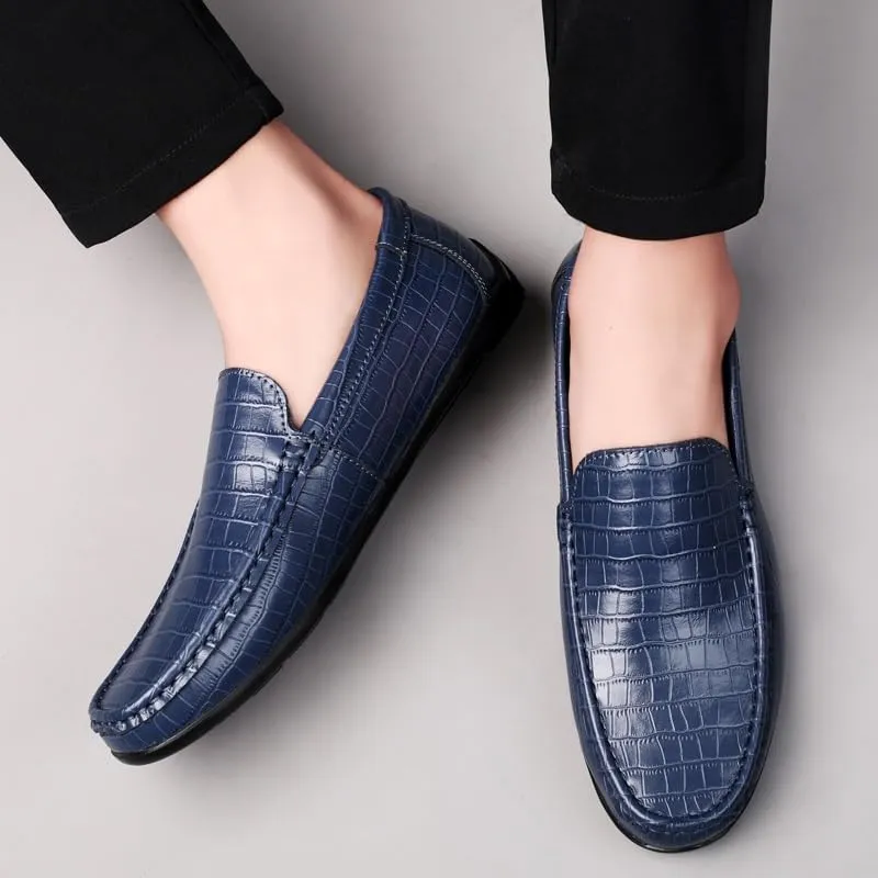 Loafers for Men Round Toe Faux Leather Plaid Print Loafer Shoes Resistant Flexible Lightweight Classic Slip On