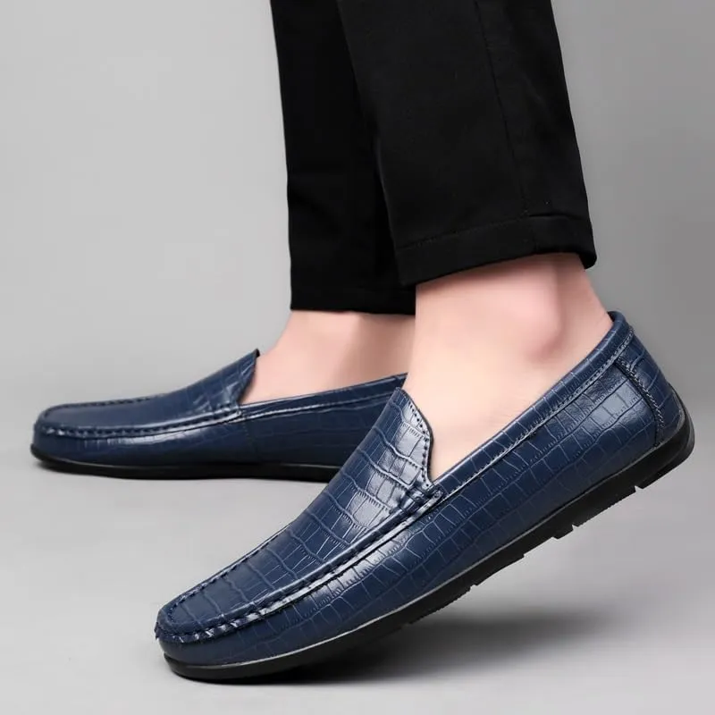 Loafers for Men Round Toe Faux Leather Plaid Print Loafer Shoes Resistant Flexible Lightweight Classic Slip On