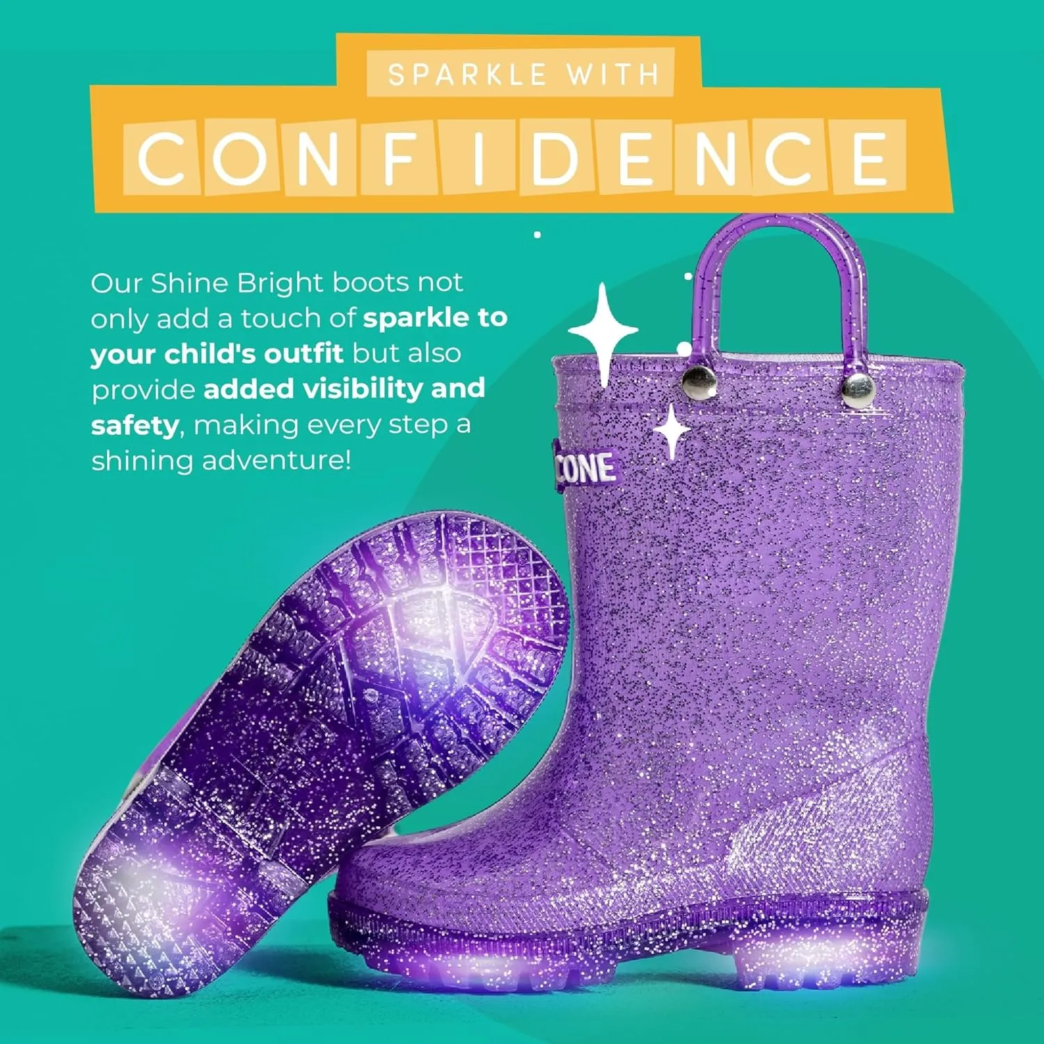 Lone Cone Kids Rain Boots for Girls & Boys – Waterproof Natural Rubber Toddler Rain Boots with Non-Slip Outsole & Easy Pull Handles – Solid, Pattern & Glitter Designs
