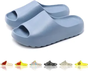 Men Women Cloud Cushion Slides EVA Pillow Slippers Cute Cartoon Print Non-Slip Shower Sandals Open Toe for Bathroom House Spa Gym Home Soft Comfy Shoes