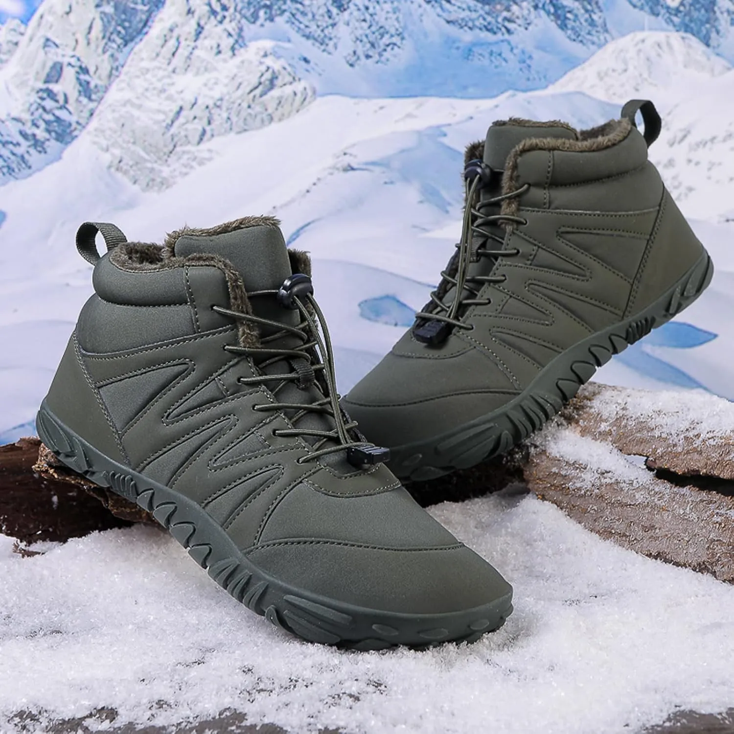 Men's and Women's Barefoot Hiking Boots | Zero Drop Winter Snow Boots with Wide Toe Box | Slip-On Waterproof Ankle Booties | Minimalist Five-Finger Sneakers for Outdoor Hiking and Walking