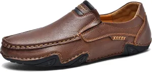 Men's Classic Business Leather Hand Stitched Flat Loafers Outdoor Comfortable Non-Slip Lightweight Driving Casual Shoes