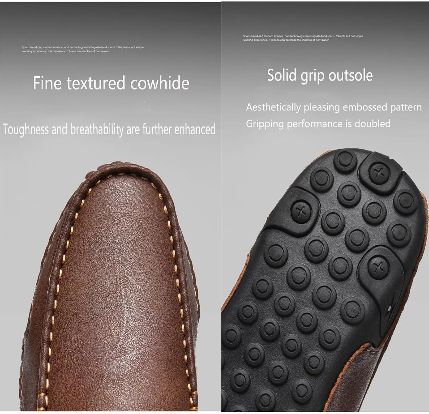 Men's Classic Business Leather Hand Stitched Flat Loafers Outdoor Comfortable Non-Slip Lightweight Driving Casual Shoes