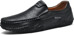 Men's Classic Business Leather Hand Stitched Flat Loafers Outdoor Comfortable Non-Slip Lightweight Driving Casual Shoes