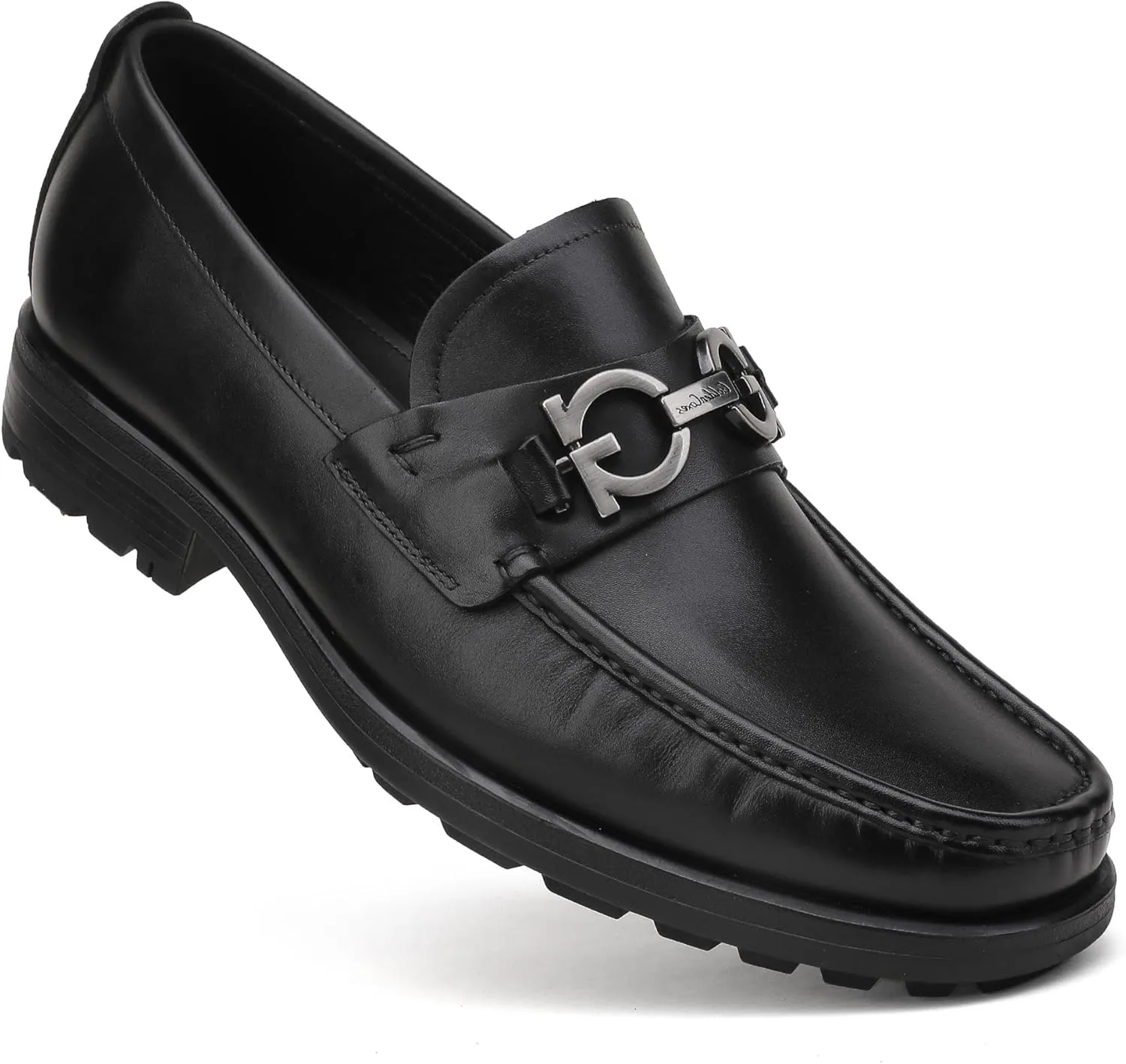 Mens Classic Leather Dress Shoes, Fashion Buckle Slip-on Penny Loafer Party Shoes Wedding Loafers for Mens, Black, 8.5