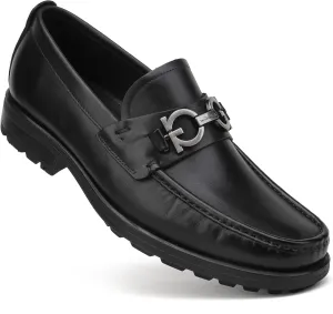 Mens Classic Leather Dress Shoes, Fashion Buckle Slip-on Penny Loafer Party Shoes Wedding Loafers for Mens, Black, 8.5