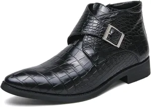 Men's Leather Crocodile Print Chelsea Ankle Boots Fashion Pointed Dress Chukka Boots