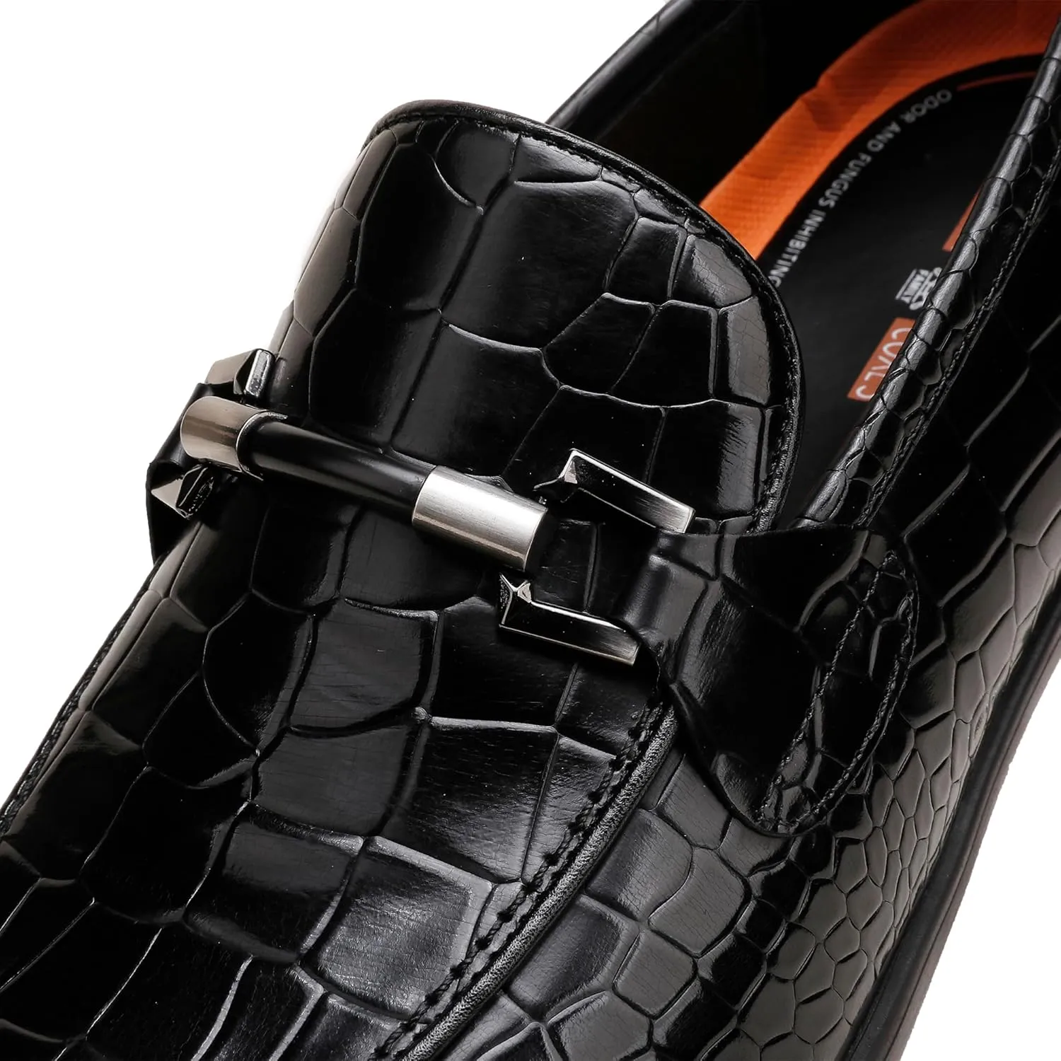 Mens Leather Penny Loafers, Classic Crocodile Printed Business Dress Shoes with Metal Buckle Slip on Penny Shoes for Mens