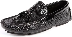 Men's Loafers Shoes Round Toe PU Leather Crocodile Print Tassel Driving Loafers Flexible Slip Resistant Anti-Slip Fashion Classic Slip-on