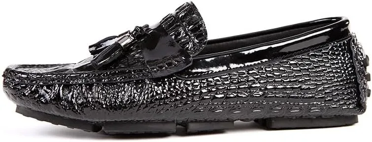 Men's Loafers Shoes Round Toe PU Leather Crocodile Print Tassel Driving Loafers Flexible Slip Resistant Anti-Slip Fashion Classic Slip-on