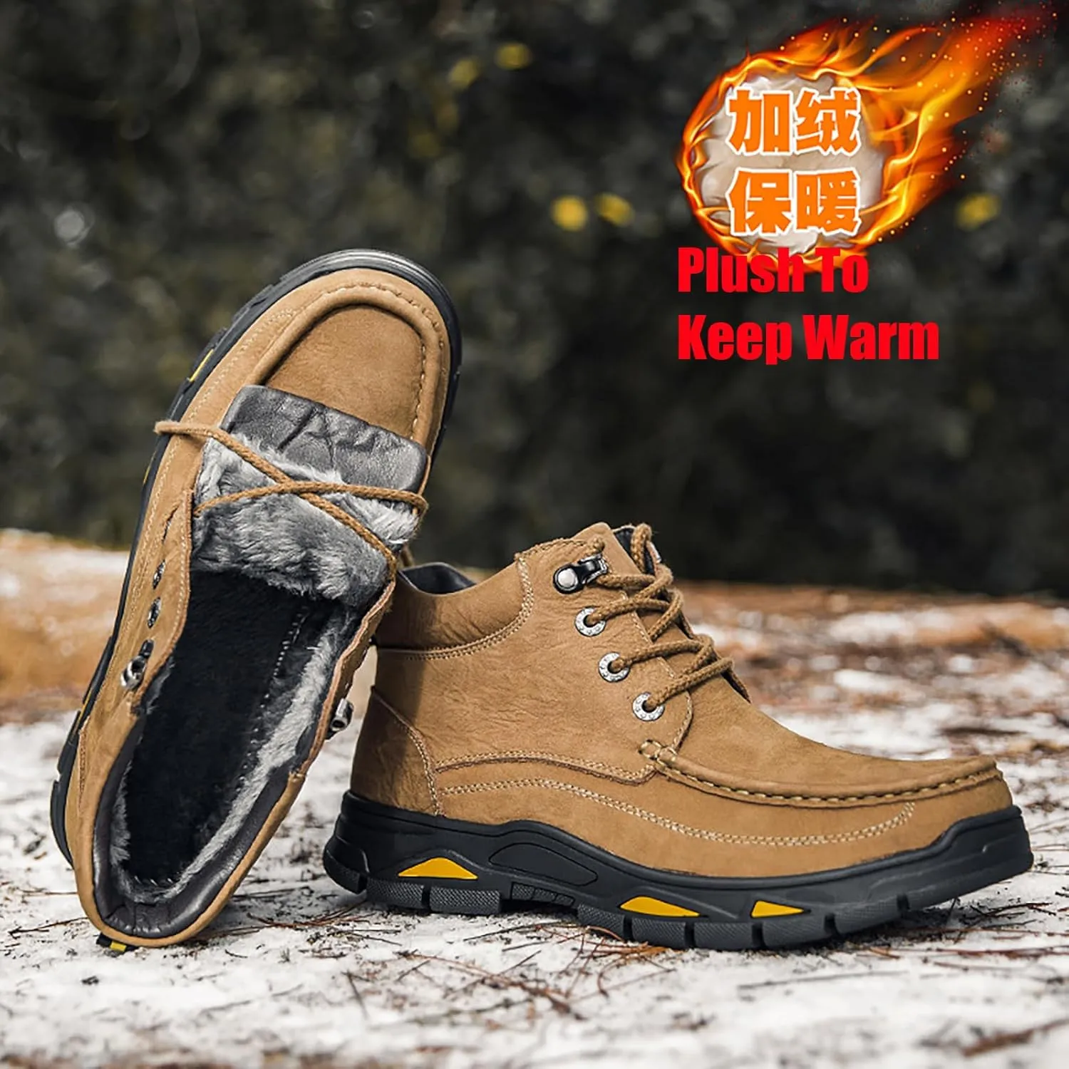 Men's Real Leather Lace-Up Platform Hiking Boots Fashion High Top Round Toe Handmade Lightweight Non-Slip Trekking Shoes Casual Climbing Hiker Outdoor Boots