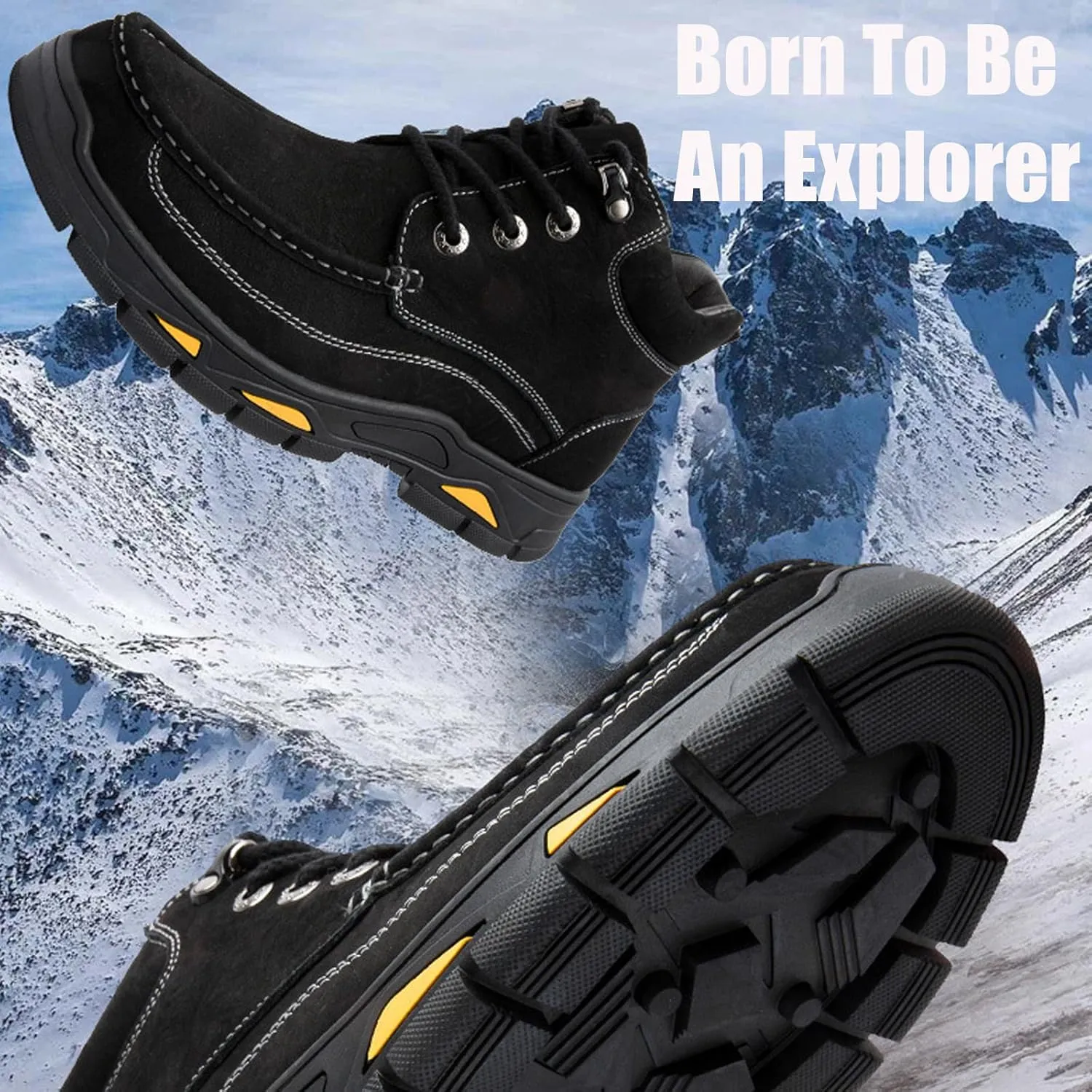 Men's Real Leather Lace-Up Platform Hiking Boots Fashion High Top Round Toe Handmade Lightweight Non-Slip Trekking Shoes Casual Climbing Hiker Outdoor Boots